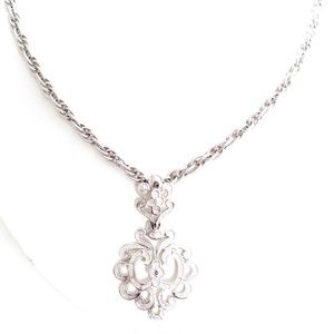 Vintage‎ Crown Trifari Silver Pendant & Necklace